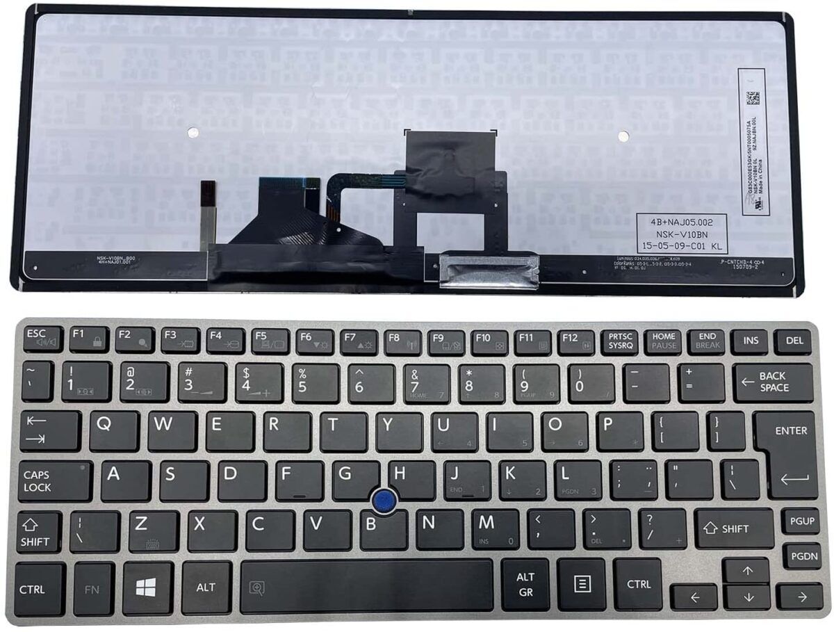keyboard for Toshiba Portege Z30-A Z30-B Z30T-Z Z30T-B Z30T-C Notebook Computer US Layout P/N: NSK-V10BN Black keyboard, silver frame, with backlight, with pointing - Image 1